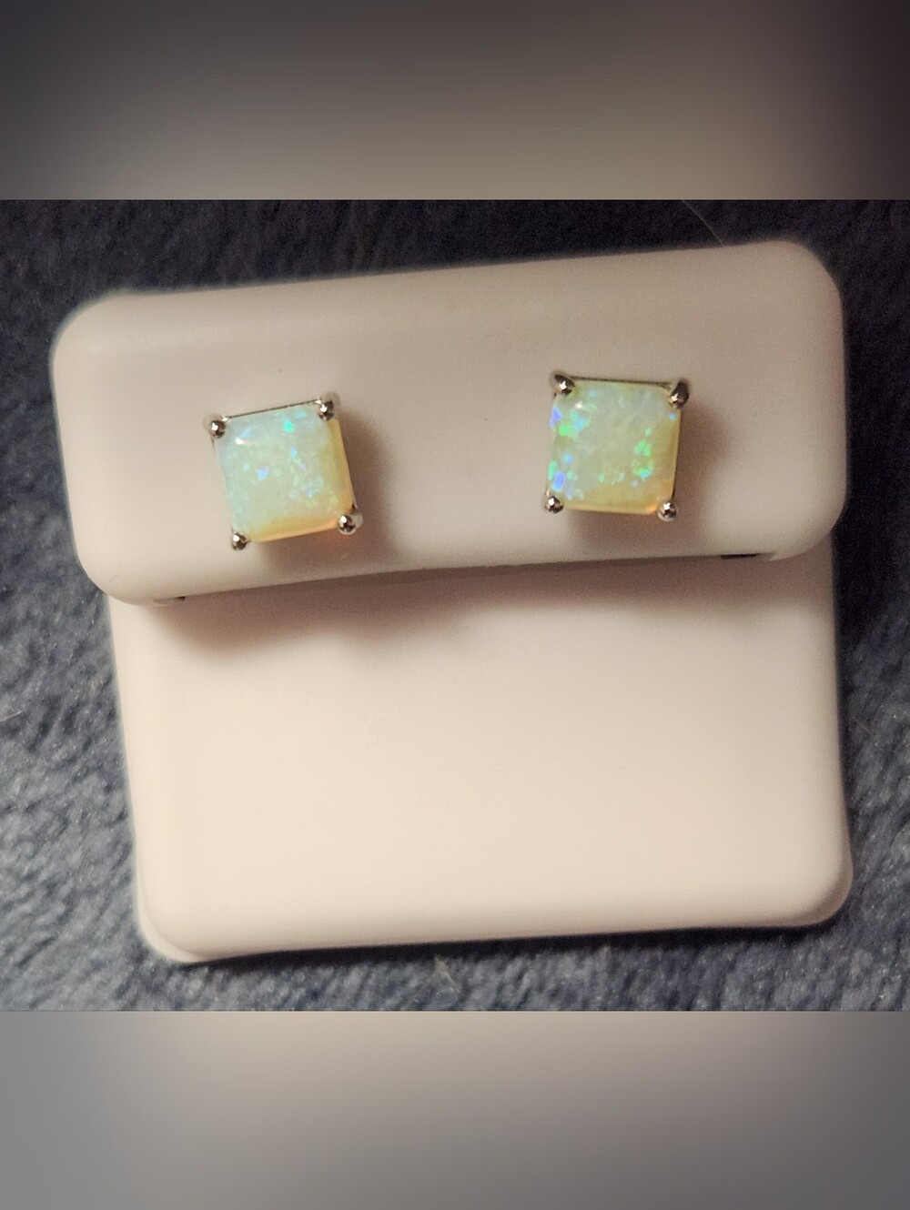 MOISSANITE WGITE NATURAL OPAL, PRINCESS CUT EARRING, PURE STERLING SILVER 925 - Picture 6 of 9